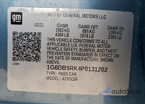 2023 Cadillac Ct4 Premium Luxury z USA, uszkodzony, nr VIN 1G6DB5RK4P0131202